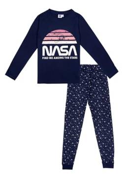 NASA Schlafanzug für Mädchen - Kinder Pyjama Set Langarm Oberteil mit Hose Blau (DE/NL/SE/PL, Numerisch, 134, 140, Regular, Blau) von United Labels