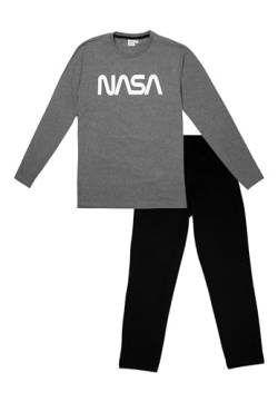 NASA Schlafanzug für Männer Pyjama Set Langarm Oberteil mit Hose Herren Grau/Schwarz (as3, Alpha, m, Regular, Regular) von United Labels