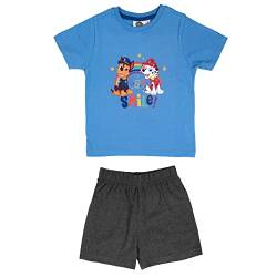Paw Patrol Schlafanzug für Jungen - 1, 2, 3, Smile! Kinder Pyjama Set Kurzarm Oberteil mit Hose Blau/Grau (as3, Numeric, Numeric_110, Numeric_116, Regular, 110-116) von United Labels