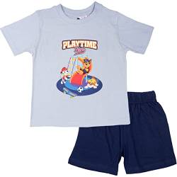 Paw Patrol Schlafanzug für Jungen - Playtime Fun Kinder Pyjama Set Kurzarm Oberteil mit Hose Blau (as3, Numeric, Numeric_110, Numeric_116, Regular, 110-116) von United Labels