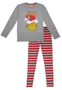 The Grinch Schlafanzug für Damen und Herren Pyjama Set Langarm Oberteil mit Hose Grau/Rot (DE/NL/SE/PL, Alphanumerisch, S, Regular, Regular) von United Labels