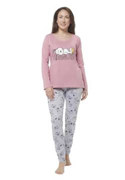 The Peanuts Snoopy Schlafanzug für Damen - Pyjama Set Langarm Oberteil mit Hose Rosa/Grau (DE/NL/SE/PL, Alphanumerisch, M, Regular, Regular, Rosa/Grau) von United Labels