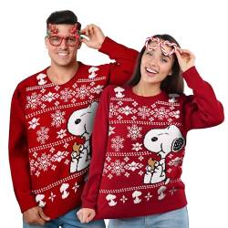 The Peanuts Weihnachtspullover Unisex - Snoopy Winter Strick Pullover Sweatshirt Ugly Christmas Sweater Weihnachten für Herren & Damen Rot (as3, Alpha, s, Regular, Regular) von United Labels