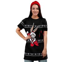 United Labels® Weihnachtspullover Looney Tunes Strickkleid für Damen - Bugs Bunny Weihnachten Schwarz von United Labels