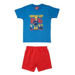 United Labels Feuerwehrmann Sam Schlafanzug für Jungen Kinder Pyjama Set Kurzarm Oberteil mit Hose Blau/Rot (as3, Numeric, Numeric_122, Numeric_128, Regular, 122-128) von United Labels