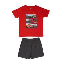 United Labels Feuerwehrmann Sam Schlafanzug für Jungen Kinder Pyjama Set Kurzarm Oberteil mit Hose Rot/Grau (110-116) von United Labels