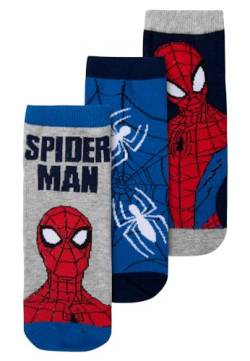 United Labels Marvel Spiderman Socken für Jungen - Kinder Sneaker Kindersocken Söckchen Blau/Grau (3er Pack) (DE/NL/SE/PL, Numerisch, 27, 30, Regular, Blau/Grau) von United Labels