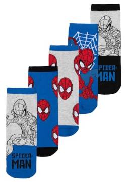 United Labels Marvel Spiderman Socken für Jungen Sneaker Kindersocken Kinder Söckchen Blau/Grau (5er Pack) (DE/NL/SE/PL, Numerisch, 31, 34, Regular, Blau/Grau) von United Labels