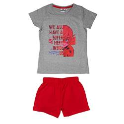 United Labels Miraculous Schlafanzug für Mädchen We All Have a Superhero Inside us Kinder Pyjama Set Kurzarm Oberteil mit Hose Grau/Rot (110-116) von United Labels