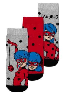 United Labels Miraculous Socken für Mädchen - Ladybug Kinder Sneaker Kindersocken Söckchen Rot Grau (3er Pack) (DE/NL/SE/PL, Numerisch, 27, 30, Regular, Rot/Grau) von United Labels