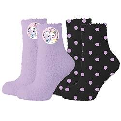 United Labels Pummel & Friends - Pummeleinhorn Zebrasus Flauschige Kuschelsocken Wintersocken Socken für Damen Lila Schwarz (2er Pack) Gr. 39-42 von United Labels