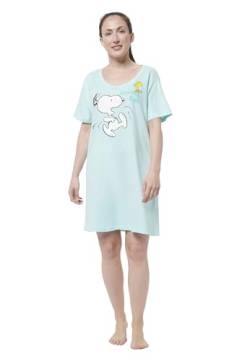 United Labels The Peanuts Nachthemd für Damen Snoopy - Smile - Schlafshirt Pyjama Kurzarm Oberteil Türkis (L) von United Labels