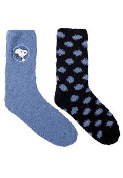 United Labels The Peanuts Snoopy Kuschelsocken für Damen - Flauschige Wintersocken warme Socken Blau/Schwarz (2er Pack) (DE/NL/SE/PL, Numerisch, 35, 38, Regular, Regular, Blau/Schwarz) von United Labels