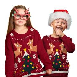 United Labels Weihnachtspullover für Kinder - Rentiere Winter Strick Pullover Sweatshirt Ugly Christmas Sweater Weihnachten Rot (as3, Numeric, Numeric_122, Numeric_128, Regular, 122-128) von United Labels