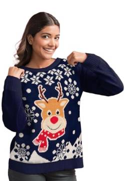United Labels Winterpullover - Rentiere Winter Strick Pullover Sweatshirt Ugly Sweater für Damen Blau (as3, Alpha, x_l, Regular, Regular, XL) von United Labels
