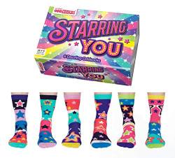 Starring You – United Oddsocks – Damen Box mit 6 Oddsocks – UK 4–8 EUR 37–42 US 6,5–10,5 von United Oddsocks