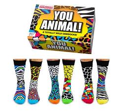 United Oddsocks You Animal Box mit 6 Odd-Socken für Herren – UK 6–11, EUR 39–46 von United Oddsocks