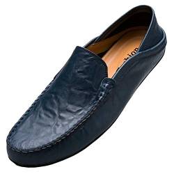 Unitysow Mokassins Slipper Herren Leder Slip On Fahren Schuhe Leicht Weich Loafers Handgefertigt Flache Business Schuhe,Blau,EU 39 von Unitysow
