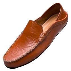 Unitysow Mokassins Slipper Herren Leder Slip On Fahren Schuhe Leicht Weich Loafers Handgefertigt Flache Business Schuhe,Braun,EU 39 von Unitysow