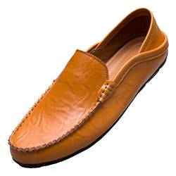 Unitysow Mokassins Slipper Herren Leder Slip On Fahren Schuhe Leicht Weich Loafers Handgefertigt Flache Business Schuhe,Gelb,EU 39 von Unitysow