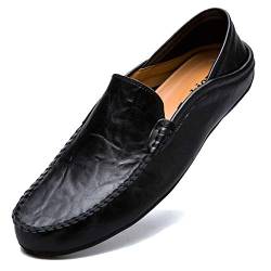 Unitysow Mokassins Slipper Herren Leder Slip On Fahren Schuhe Leicht Weich Loafers Handgefertigt Flache Business Schuhe,Schwarz,EU 39 von Unitysow