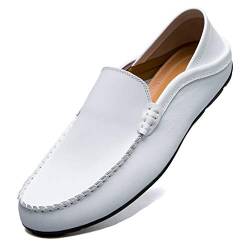 Unitysow Mokassins Slipper Herren Leder Slip On Fahren Schuhe Leicht Weich Loafers Handgefertigt Flache Business Schuhe,Weiß,EU 40 von Unitysow