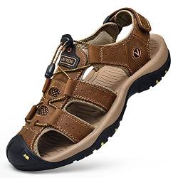 Unitysow Sport- & Outdoorsandalen Herren Trekkingsandalen Geschlossene Sandale Leder Sandalen Sommer Strand Sandalen Wandersandale Gr.39-46,Braun,Größe 41 von Unitysow