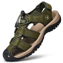 Unitysow Sport- & Outdoorsandalen Herren Trekkingsandalen Geschlossene Sandale Leder Sandalen Sommer Strand Sandalen Wandersandale Gr.39-46,Grün,Größe 44 von Unitysow