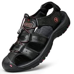 Unitysow Sport- & Outdoorsandalen Herren Trekkingsandalen Geschlossene Sandale Leder Sandalen Sommer Strand Sandalen Wandersandale Gr.39-46,Schwarz,Größe 40 von Unitysow