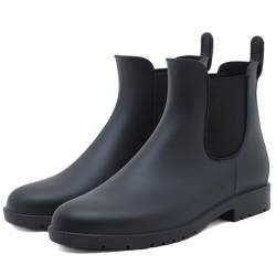 Uniuni Gummistiefel Damen Halbhoch Regenstiefel Herren Kurz Gummi Stiefeletten Wasserdicht Chelsea Boots Rutschfest Regen Schuhe Ankle Garten Stiefel mit Blockabsatz Schwarz 41 von Uniuni