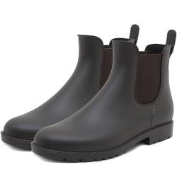 Uniuni Gummistiefel Damen Kurz Regenstiefel Herren Halbhoch Gummi Chelsea Boots Wasserdicht Regen Stiefeletten Rutschfest Regenschuhe mit Blockabsatz Braun 40 von Uniuni