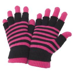Damen 2 in 1 Gestreifte Thermo "Magic" Handschuhe (Fingerfrei und Ganzfinger) (Einheitsgröße) (Pink) von Universal Textiles