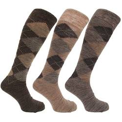 Universaltextilien Herren Socken/Kniestrümpfe mit Rautenmuster, nicht-einschneidende Bündchen, 3er-Pack (39-45 EUR) (Brauntöne) von Universaltextilien