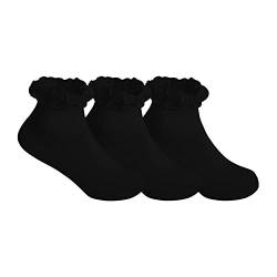 Universaltextilien Mädchen Socken mit Rüschen Abschluss (3er Pack) (27-30EUR / 9-12UK) (Schwarz) von Universaltextilien