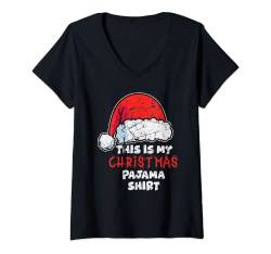 Damen Weihnachtspyjama, lustig, niedlich, Weihnachtsmann-Mütze, Weihnachts-Pyjama, Retro-Stil T-Shirt mit V-Ausschnitt von University Printing Press