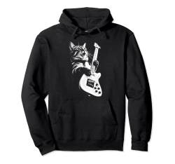 Rock Cat Playing Guitar - Funny Guitar Cat Pullover Hoodie von Unknown Designer