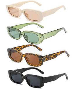 Unning 4 Stück Rechteckige Sonnenbrille für Damen Retro 90er Trendy Sonnenbrillen Set Vintage Quadrat Brille für Damen Herren von Unning