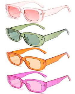 Unning 4 Stück Vintage Rechteckige Sonnenbrille Damen 90er Retro Sonnenbrillen Set Trendy Brille für Damen Herren von Unning