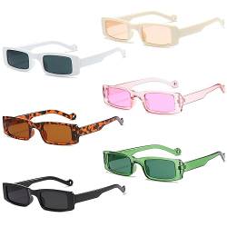 Unning 6 Stück Rechteckige Sonnenbrille Damen Schmale 90er Vintage Festival Sonnenbrillen Set Retro Lustige Party Brille für Damen Herren von Unning