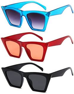 Unning Vintage Cateye Sonnenbrille Damen,Retro Quadratisch Katzenaugen Sonnenbrillen Trendy Mode Brille Set für Damen Frauen von Unning