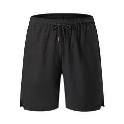 Baumwolle-Leinen Sporthose Herren Kurz Grau Baggy Gym Shorts Mit Taschen Tennishose Sommer Leicht Sweathose Elastische Taille Sports Shorts MäNner Loose Fit Breite Jogginghose Fitnesshose von UnoSheng