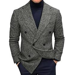 Blazer Herren Grau Kariert Anzug Regular Fit - Tweed Sakko Herren Englisch Anzugjacke Vintage Elegant Doppelreiher Sakkos Freizeit Business Blazerjacke Für Männer Hochzeit Business Party Sakkos von UnoSheng