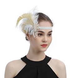 Haarreif Augen 1920er Flapper Stirnband schwarze Feder Kopfschmuck Strass Haarband Cocktailkopf Zubehör für Damen Fahrrad Outfit Herren Stylisch (White, One Size) von UnoSheng