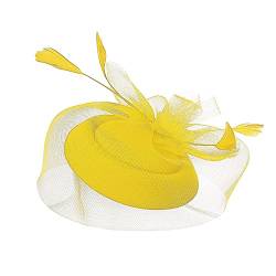 Haartuch Damen Sommer Fascinators für Frauen, Tea-Party-Stirnband, Hut, Netzfedern, Haarspange für Hochzeit, Cocktail und Kirche Sportbänder Herren (Yellow, One Size) von UnoSheng