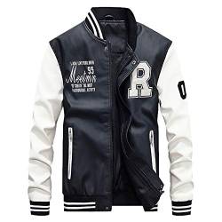 Lederjacke Herren Biker Vintage - College Jacke Herren Oldschool Mit Leder Baseballjacke Urban Classics Sweatjacke Stehkragen Bomberjacke Wasserdicht Winddicht Übergangsjacke Regenjacke von UnoSheng