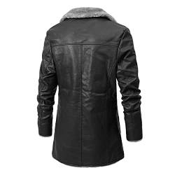 Lederjacke Herren Schwarz Slim Fit - Winterjacke Herren Lang Warm Gefüttert Fleecejacke Vintage Ledermantel Mit Fell-Imitat Jacke Mantel Herrenjacke Mit Kunstpelz Mantel Pu Winddichte Bikerjacke von UnoSheng