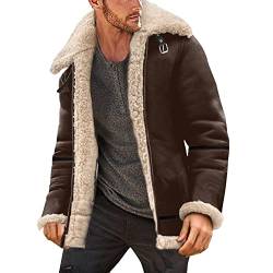 Lederjacke Herren Vintage Stehkragen - Winterjacke Herren Grosse Grössen Mit Fell Wildlederjacke Winter Warm Ledermantel Fleece Gefüttert Teddy Fleecejacke Herbst Winter Übergangsjacke Wintermantel von UnoSheng