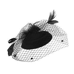 Schweißbänder Stirnband Fascinators für Frauen, Tea-Party-Stirnband, Hut, Netzfedern, Haarspange für Hochzeit, Cocktail und Kirche Ohrenschützer Fahrradhelm (Black, One Size) von UnoSheng