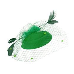 Schweißbänder Stirnband Fascinators für Frauen, Tea-Party-Stirnband, Hut, Netzfedern, Haarspange für Hochzeit, Cocktail und Kirche Ohrenschützer Fahrradhelm (Green, One Size) von UnoSheng