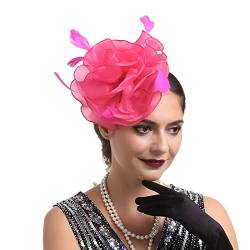 Stirnband Schweißband Damen Hut für Frauen, Hochzeit, Cocktail, Mesh, Federn, Haarspange, Teeparty-Stirnband Lauf Kleidung Herren (Hot Pink, One Size) von UnoSheng